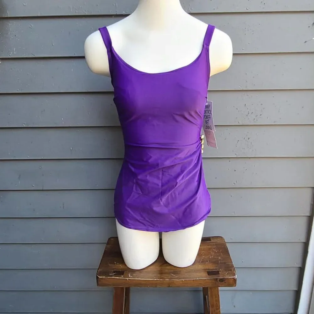 Beach Bay Purple One Piece Tummy Control Swim Suit Size 10 NWT!